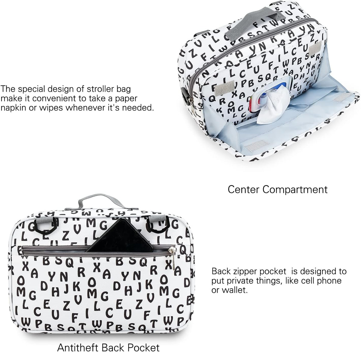 Baby Diaper Caddy Tote Baby Stroller Bag Nursery Storage Bin for Wipes & Toys Mini Diaper Bag for Outdoor (Grey Cloud)