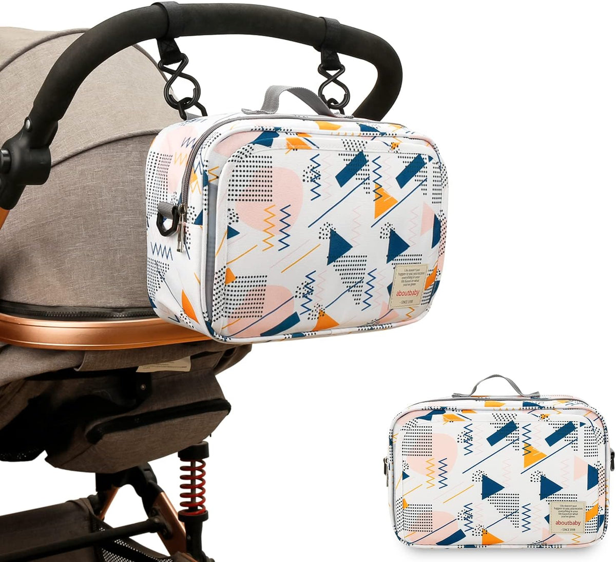 Baby Diaper Caddy Tote Baby Stroller Bag Nursery Storage Bin for Wipes & Toys Mini Diaper Bag for Outdoor (Grey Cloud)
