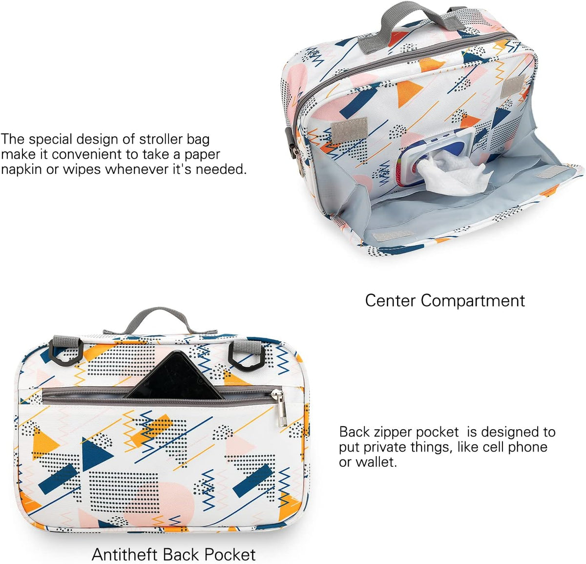 Baby Diaper Caddy Tote Baby Stroller Bag Nursery Storage Bin for Wipes & Toys Mini Diaper Bag for Outdoor (Grey Cloud)