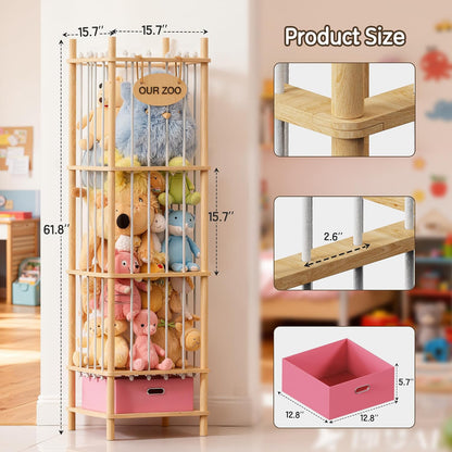 Brelley Stuffed Animal Storage Zoo Wood Toy Storage Organizer with Drawer