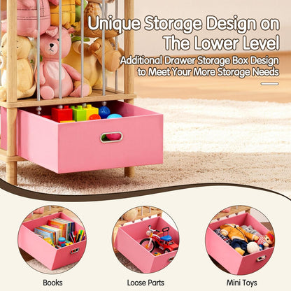 Brelley Stuffed Animal Storage Zoo Wood Toy Storage Organizer with Drawer