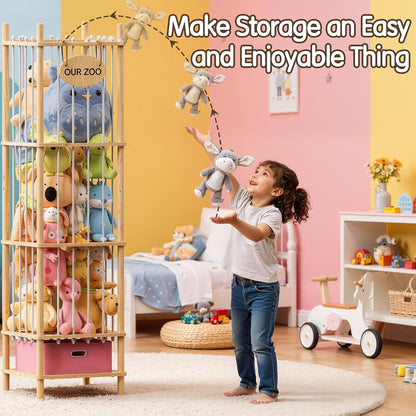Brelley Stuffed Animal Storage Zoo Wood Toy Storage Organizer with Drawer