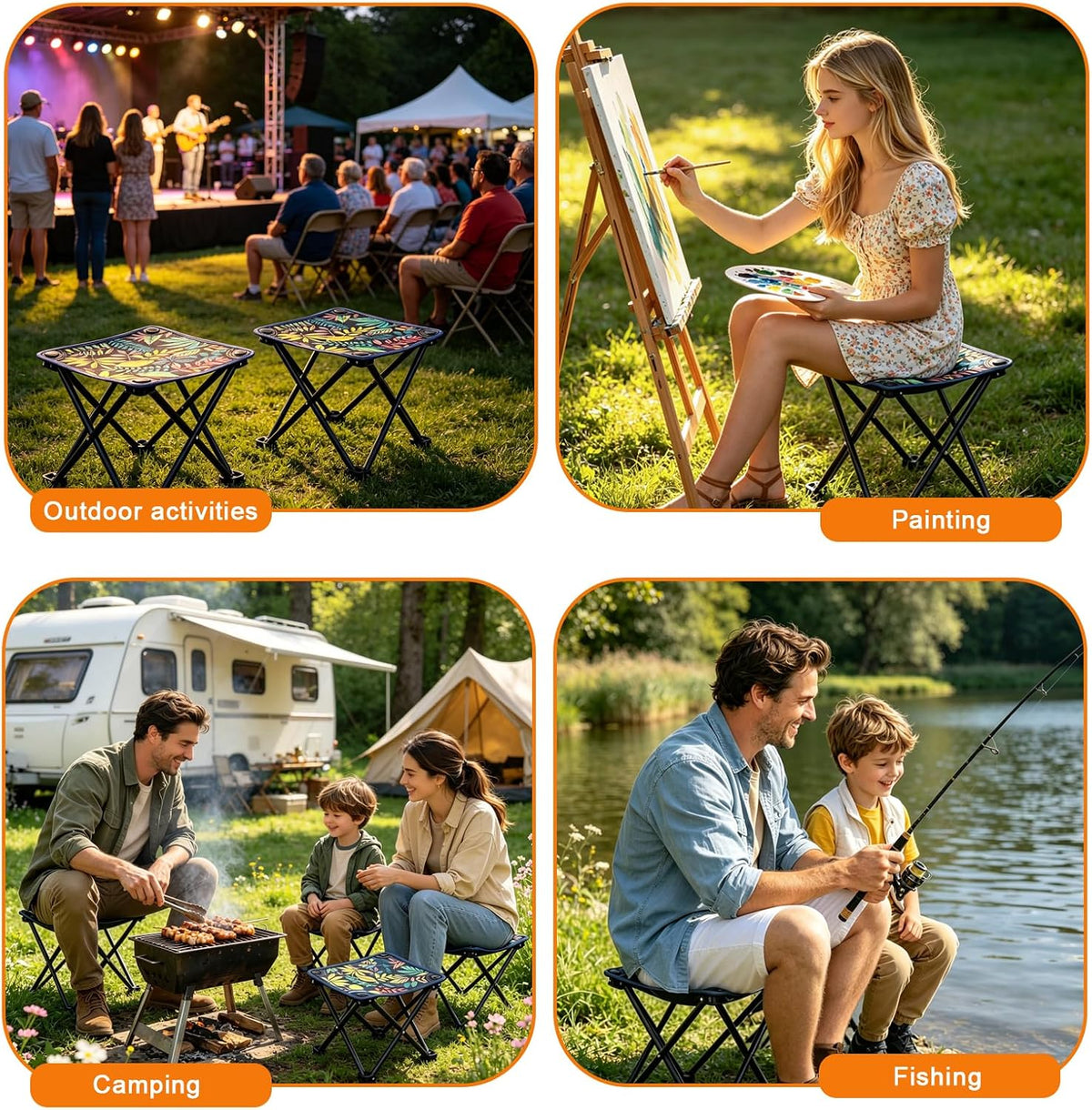 Portable Folding Camping Stool Outdoor Lightweight Foot Stool & Carry Bag