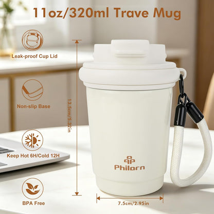 11 oz Travel Coffee Mug Spill Proof Leak Proof Coffee Tumbler | Stainless Steel Thermal Coffee Cup with Lid for Hot and Iced Drinks, Portable Tumbler for Women