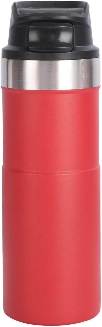 16oz Trigger Action Travel Mug 500ml Stainless Steel Coffee Tumbler, Leak-Proof Car Cup with Bamboo-Styled Anti-Slip Grip, Double Wall Vacuum Insulated Tea Bottle for Commute (Dark Blue)