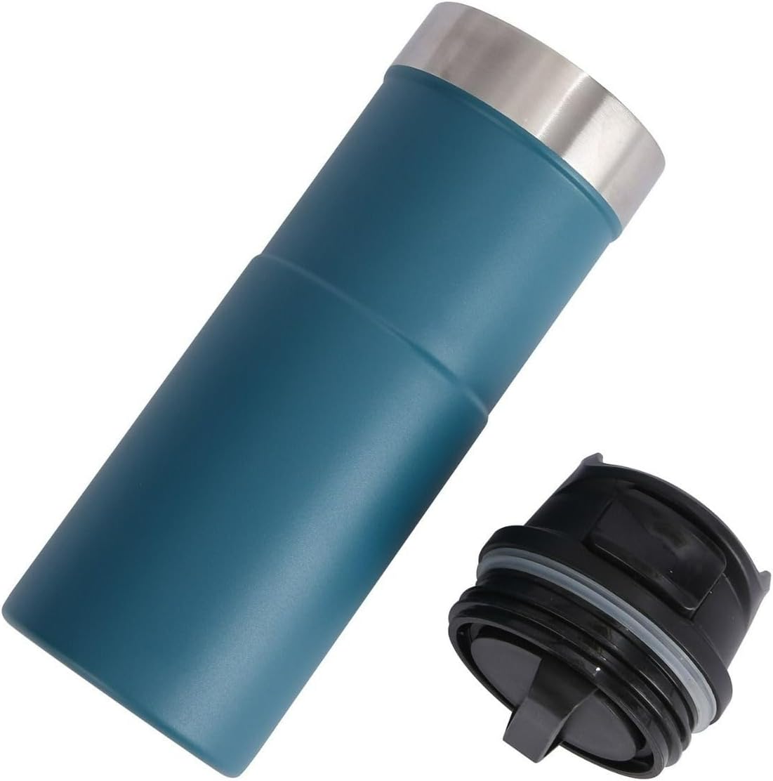 16oz Trigger Action Travel Mug 500ml Stainless Steel Coffee Tumbler, Leak-Proof Car Cup with Bamboo-Styled Anti-Slip Grip, Double Wall Vacuum Insulated Tea Bottle for Commute (Dark Blue)