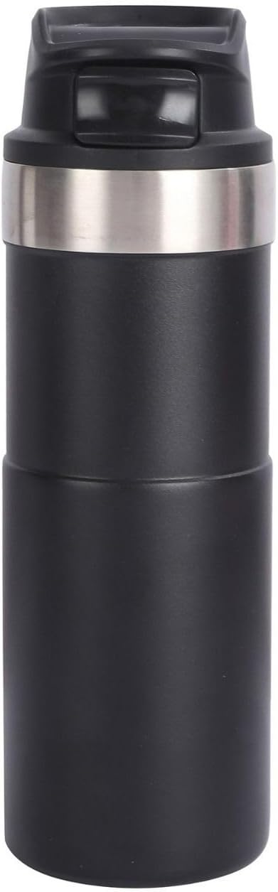 16oz Trigger Action Travel Mug 500ml Stainless Steel Coffee Tumbler, Leak-Proof Car Cup with Bamboo-Styled Anti-Slip Grip, Double Wall Vacuum Insulated Tea Bottle for Commute (Dark Blue)