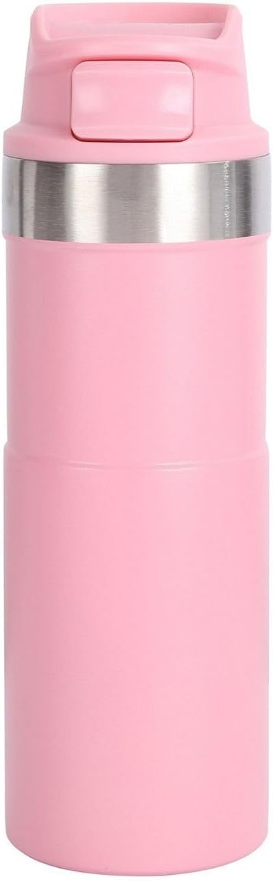 16oz Trigger Action Travel Mug 500ml Stainless Steel Coffee Tumbler, Leak-Proof Car Cup with Bamboo-Styled Anti-Slip Grip, Double Wall Vacuum Insulated Tea Bottle for Commute (Dark Blue)