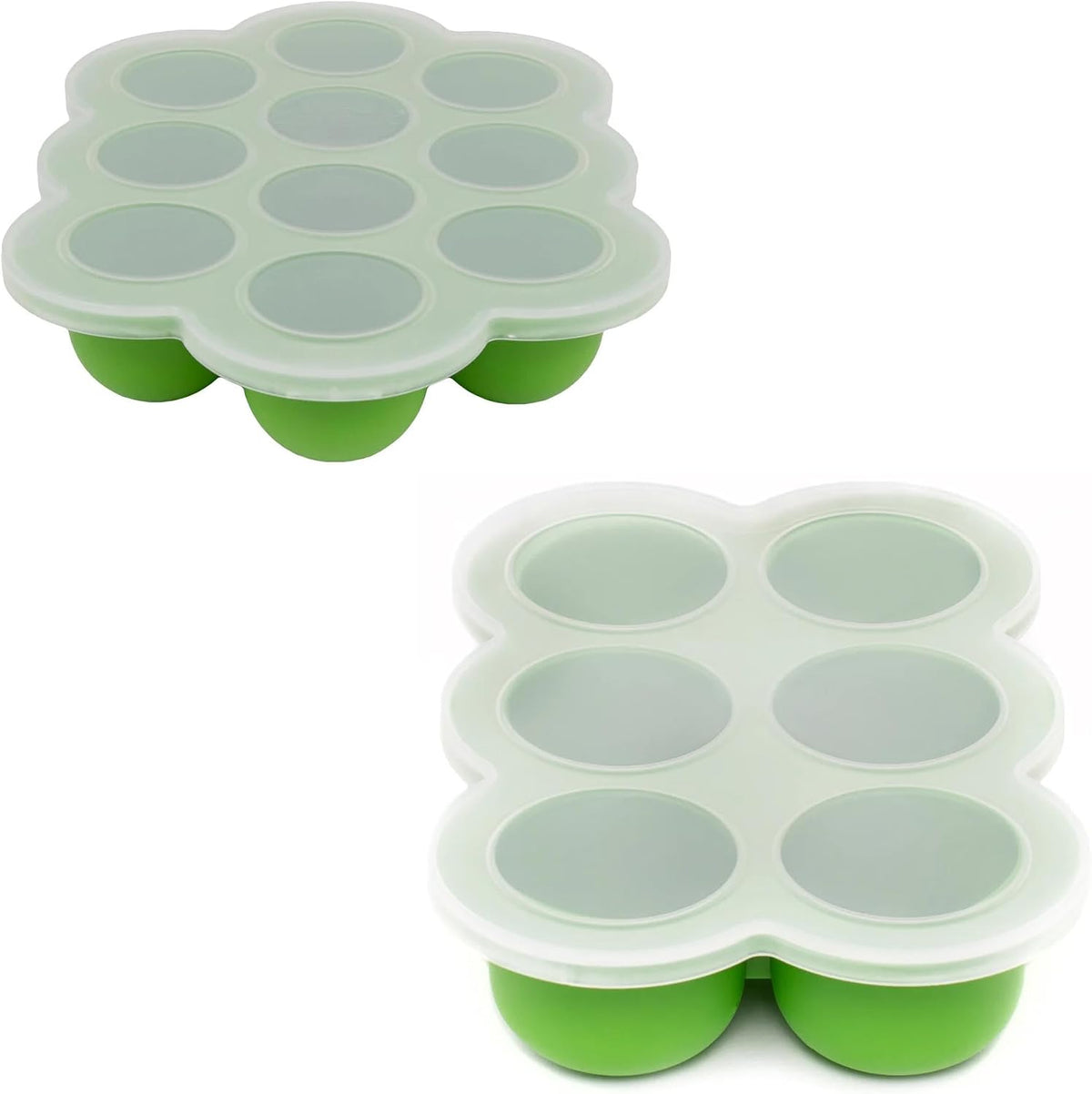 Silicone Baby Food Freezer Trays 2-Pack Bundle - Ten 1.5oz & Six 3oz Portions - Clip-on Lids - Homemade Purée & Breast Milk Storage