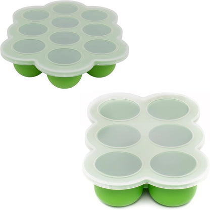Silicone Baby Food Freezer Trays 2-Pack Bundle - Ten 1.5oz & Six 3oz Portions - Clip-on Lids - Homemade Purée & Breast Milk Storage