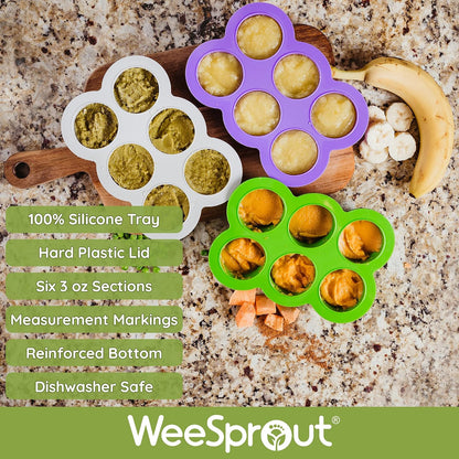 Silicone Baby Food Freezer Trays 2-Pack Bundle - Ten 1.5oz & Six 3oz Portions - Clip-on Lids - Homemade Purée & Breast Milk Storage