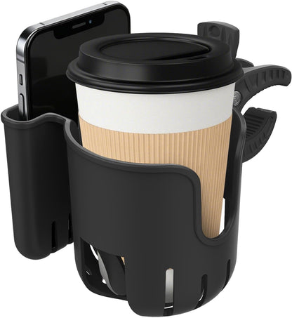 Stroller Cup Holder Attachment with Phone Holder Black