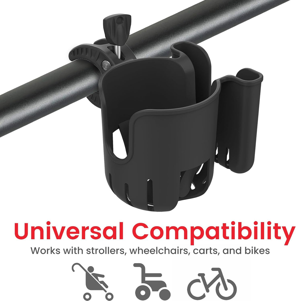 Stroller Cup Holder Attachment with Phone Holder Black