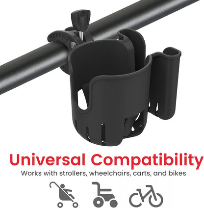 Stroller Cup Holder Attachment with Phone Holder Black