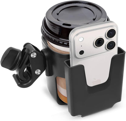 Stroller Cup Holder Attachment with Phone Holder Black