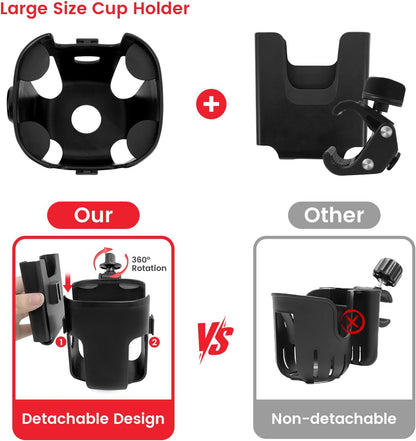 Stroller Cup Holder Attachment with Phone Holder Black