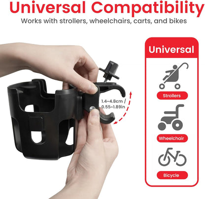 Stroller Cup Holder Attachment with Phone Holder Black