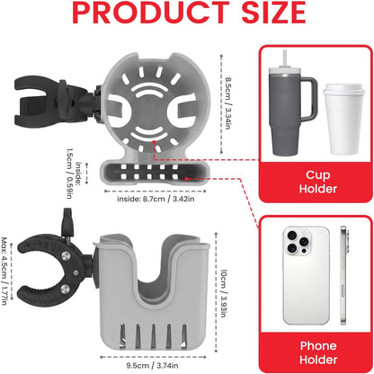 Stroller Cup Holder Attachment with Phone Holder Black