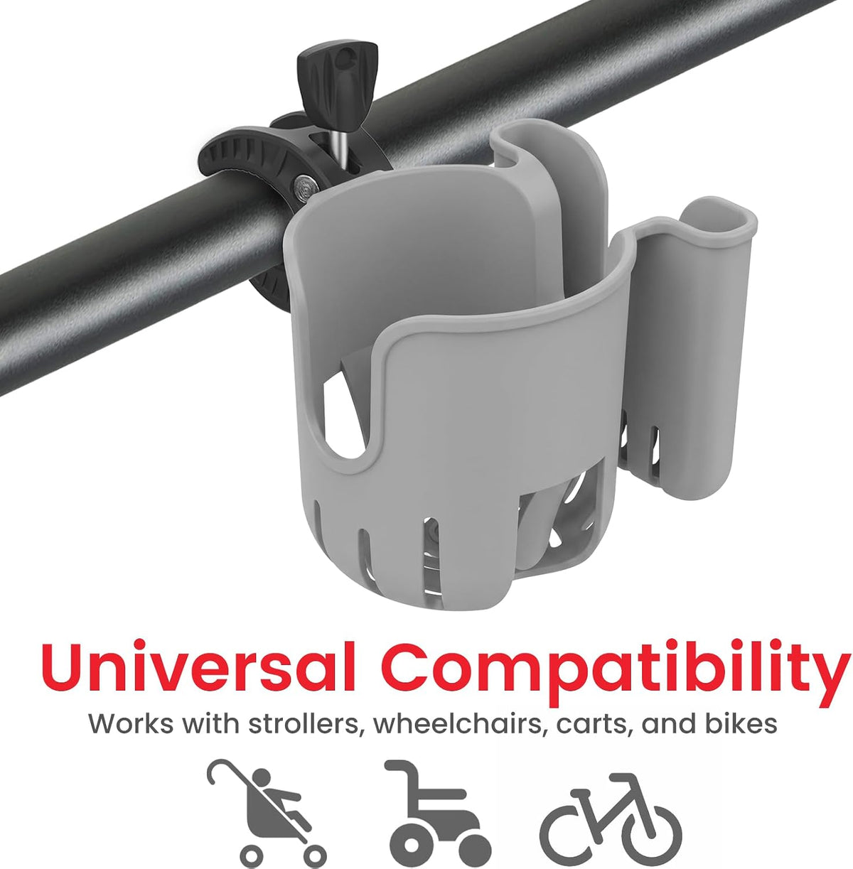 Stroller Cup Holder Attachment with Phone Holder Black