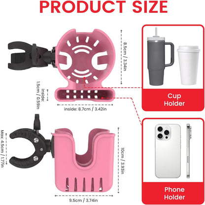 Stroller Cup Holder Attachment with Phone Holder Black
