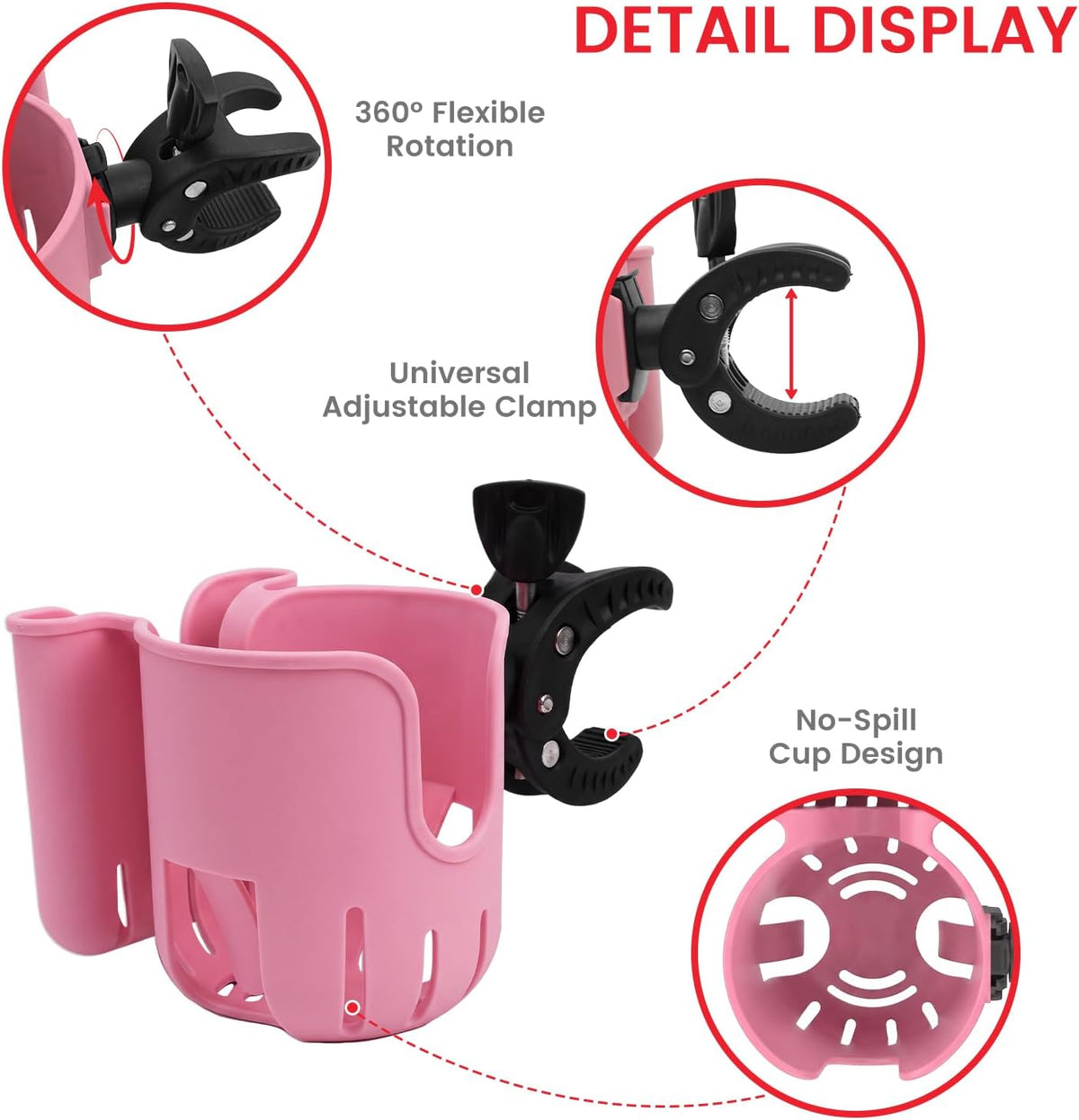 Stroller Cup Holder Attachment with Phone Holder Black