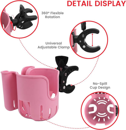 Stroller Cup Holder Attachment with Phone Holder Black