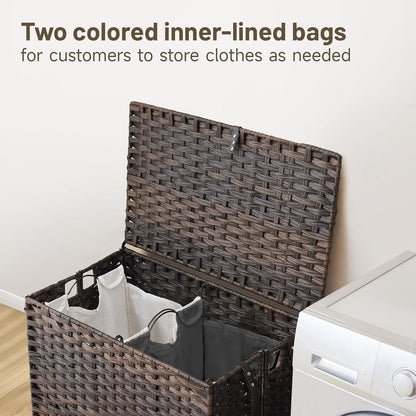 Laundry Hamper with Wheels, 52.8 Gallon(200L) Rolling Laundry Basket with Lid, Removable Large 3 Color Liners & 3 Mesh Laundry Bags, Clothes Hamper with Side Pocket, Natural