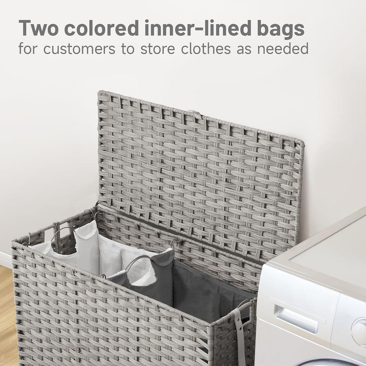 Laundry Hamper with Wheels, 52.8 Gallon(200L) Rolling Laundry Basket with Lid, Removable Large 3 Color Liners & 3 Mesh Laundry Bags, Clothes Hamper with Side Pocket, Natural