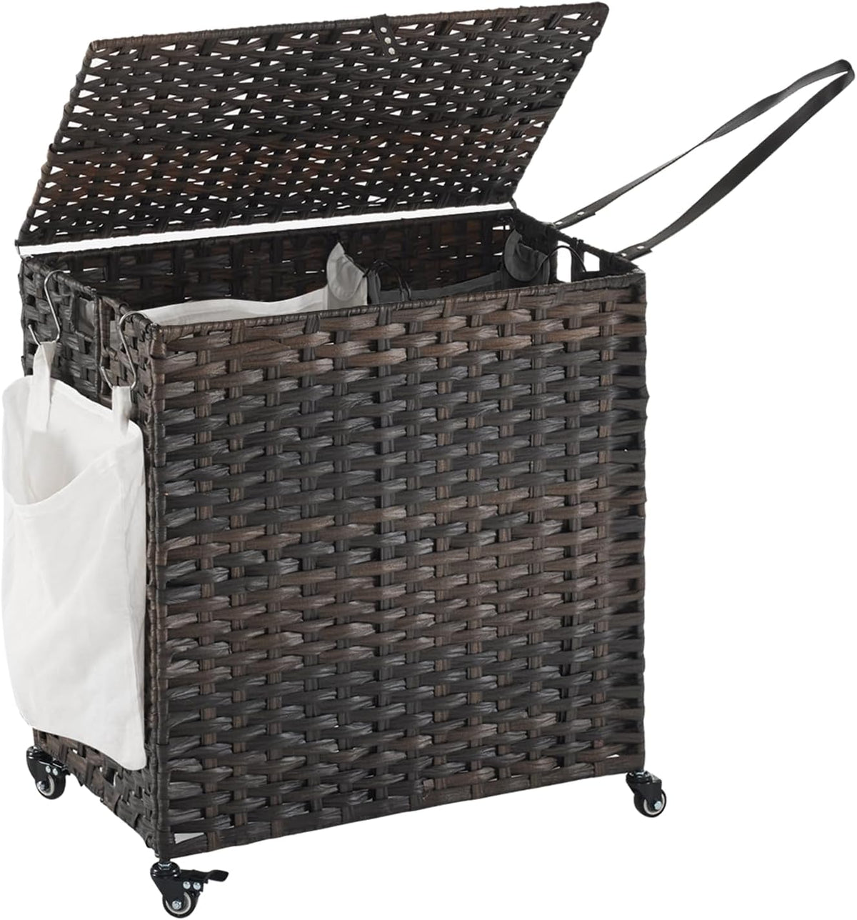 Laundry Hamper with Wheels, 52.8 Gallon(200L) Rolling Laundry Basket with Lid, Removable Large 3 Color Liners & 3 Mesh Laundry Bags, Clothes Hamper with Side Pocket, Natural