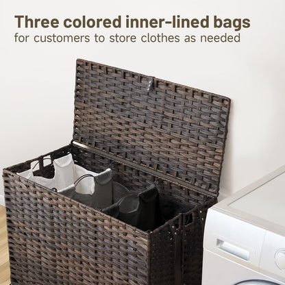 Laundry Hamper with Wheels, 52.8 Gallon(200L) Rolling Laundry Basket with Lid, Removable Large 3 Color Liners & 3 Mesh Laundry Bags, Clothes Hamper with Side Pocket, Natural