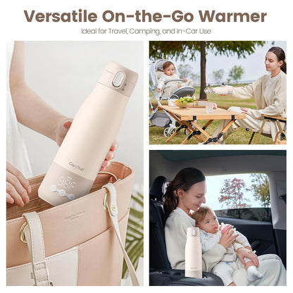 Portable Bottle Warmer for Travel, 3Min Fast Heating Bottle Warmer for Breastmilk & Water, 12 Oz Milk Warmer with Precise Temp Control and 9000mAh Long-Lasting Battery for Travel, Car, Outdoor