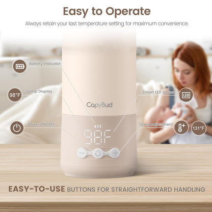 Portable Bottle Warmer for Travel, 3Min Fast Heating Bottle Warmer for Breastmilk & Water, 12 Oz Milk Warmer with Precise Temp Control and 9000mAh Long-Lasting Battery for Travel, Car, Outdoor