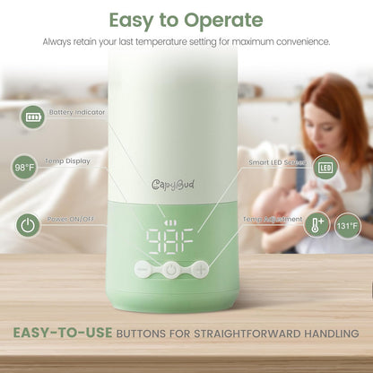 Portable Bottle Warmer for Travel, 3Min Fast Heating Bottle Warmer for Breastmilk & Water, 12 Oz Milk Warmer with Precise Temp Control and 9000mAh Long-Lasting Battery for Travel, Car, Outdoor