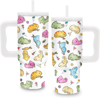 Gifts for Women - 24 oz Blue Tropical Fish Tumbler with Handle and Straw - Insulated Stainless Steel Cup, Leakproof, Cute Ocean Animal Lovers Travel Mug, Fits Car Cup Holders, Keeps Drinks Cold/Hot
