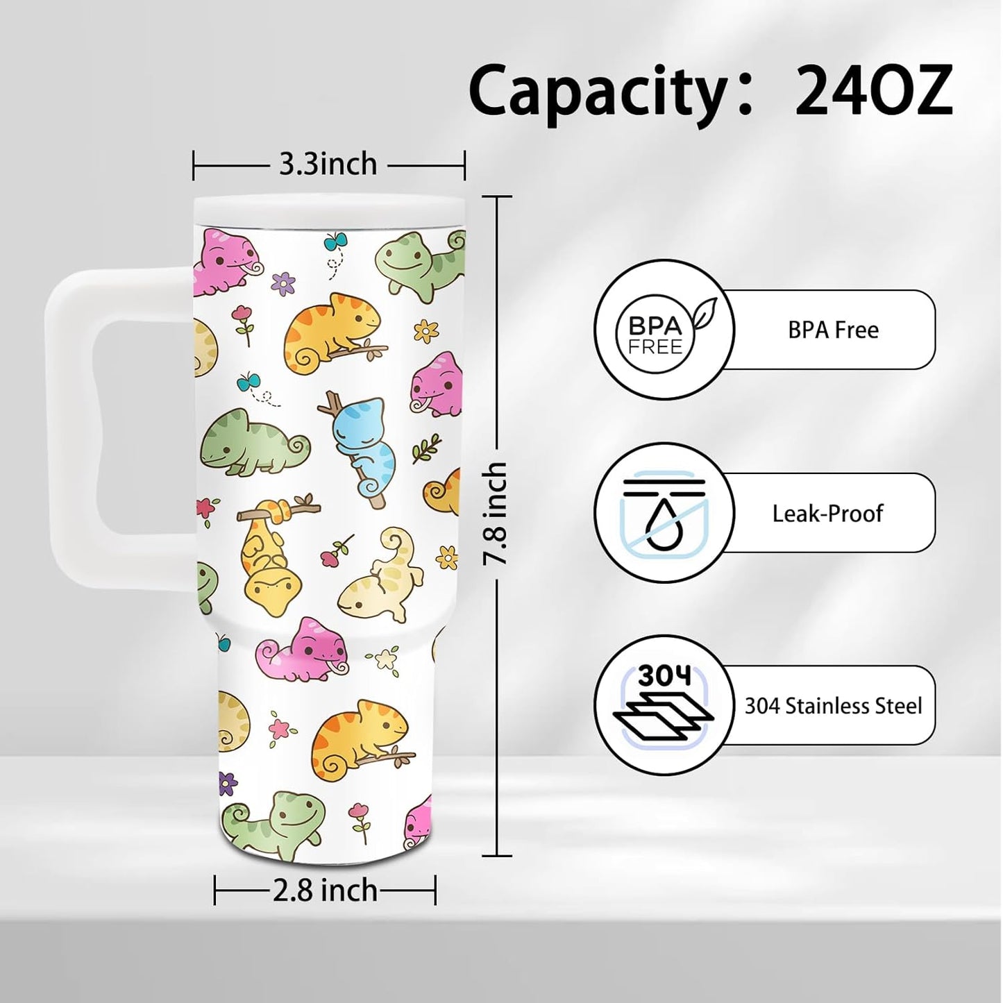 Gifts for Women - 24 oz Blue Tropical Fish Tumbler with Handle and Straw - Insulated Stainless Steel Cup, Leakproof, Cute Ocean Animal Lovers Travel Mug, Fits Car Cup Holders, Keeps Drinks Cold/Hot