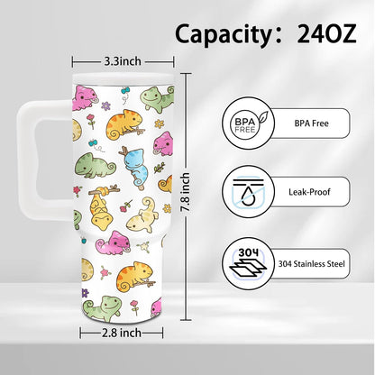 Gifts for Women - 24 oz Blue Tropical Fish Tumbler with Handle and Straw - Insulated Stainless Steel Cup, Leakproof, Cute Ocean Animal Lovers Travel Mug, Fits Car Cup Holders, Keeps Drinks Cold/Hot