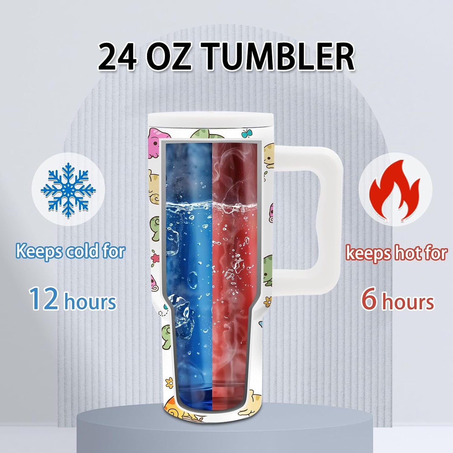 Gifts for Women - 24 oz Blue Tropical Fish Tumbler with Handle and Straw - Insulated Stainless Steel Cup, Leakproof, Cute Ocean Animal Lovers Travel Mug, Fits Car Cup Holders, Keeps Drinks Cold/Hot