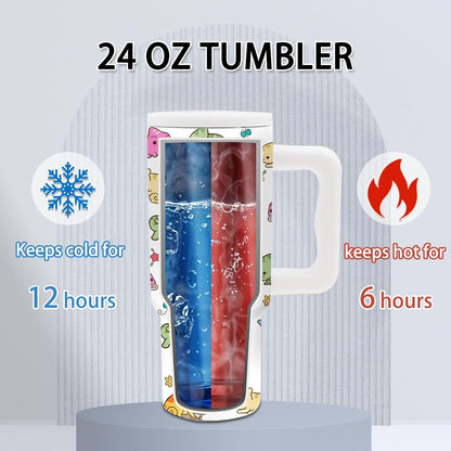 Gifts for Women - 24 oz Blue Tropical Fish Tumbler with Handle and Straw - Insulated Stainless Steel Cup, Leakproof, Cute Ocean Animal Lovers Travel Mug, Fits Car Cup Holders, Keeps Drinks Cold/Hot