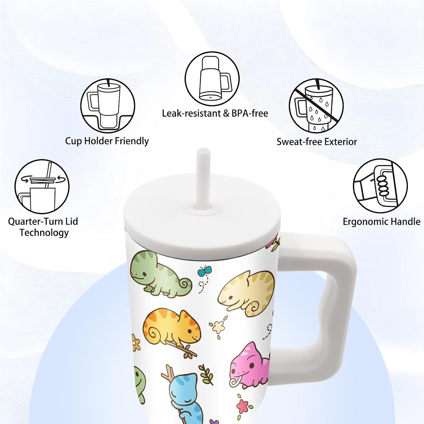 Gifts for Women - 24 oz Blue Tropical Fish Tumbler with Handle and Straw - Insulated Stainless Steel Cup, Leakproof, Cute Ocean Animal Lovers Travel Mug, Fits Car Cup Holders, Keeps Drinks Cold/Hot