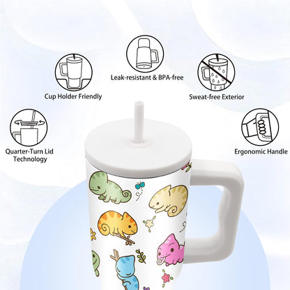 Gifts for Women - 24 oz Blue Tropical Fish Tumbler with Handle and Straw - Insulated Stainless Steel Cup, Leakproof, Cute Ocean Animal Lovers Travel Mug, Fits Car Cup Holders, Keeps Drinks Cold/Hot