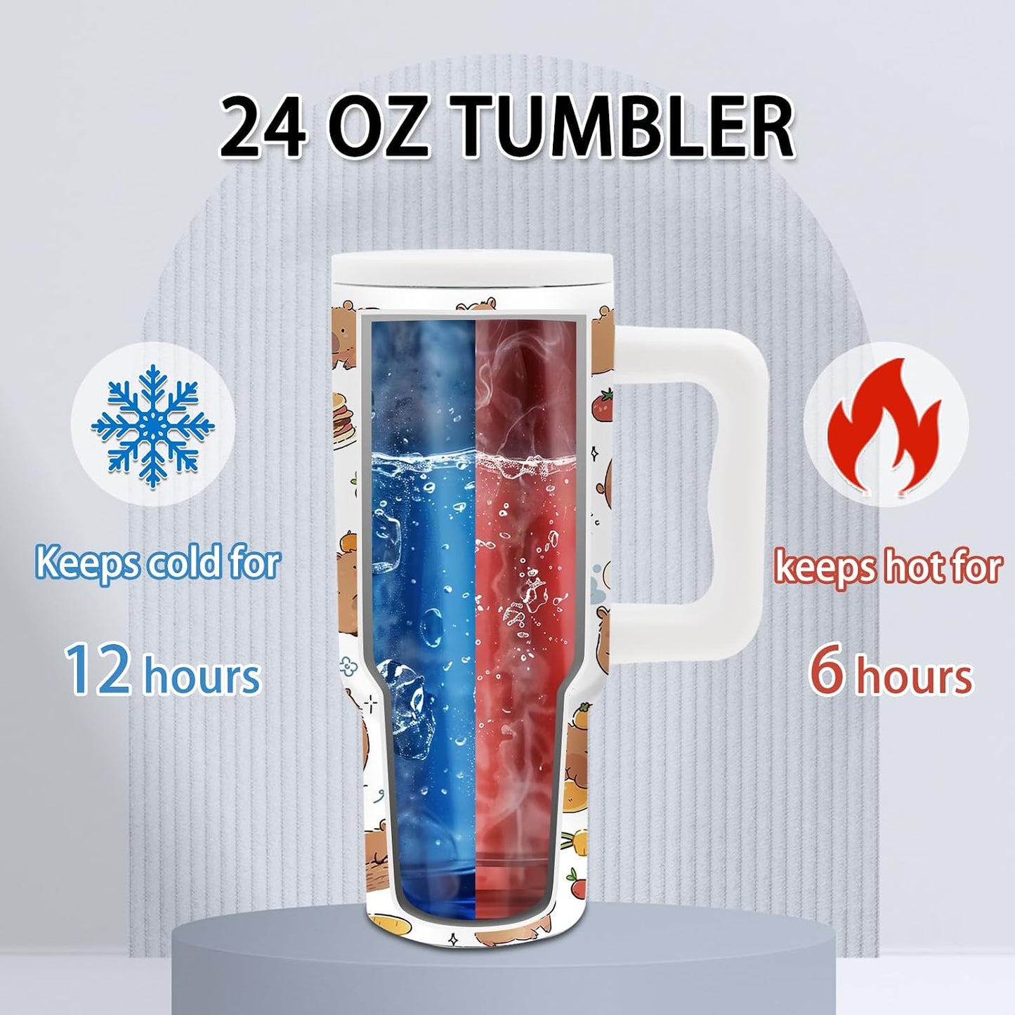 Gifts for Women - 24 oz Blue Tropical Fish Tumbler with Handle and Straw - Insulated Stainless Steel Cup, Leakproof, Cute Ocean Animal Lovers Travel Mug, Fits Car Cup Holders, Keeps Drinks Cold/Hot
