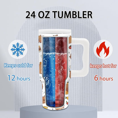 Gifts for Women - 24 oz Blue Tropical Fish Tumbler with Handle and Straw - Insulated Stainless Steel Cup, Leakproof, Cute Ocean Animal Lovers Travel Mug, Fits Car Cup Holders, Keeps Drinks Cold/Hot
