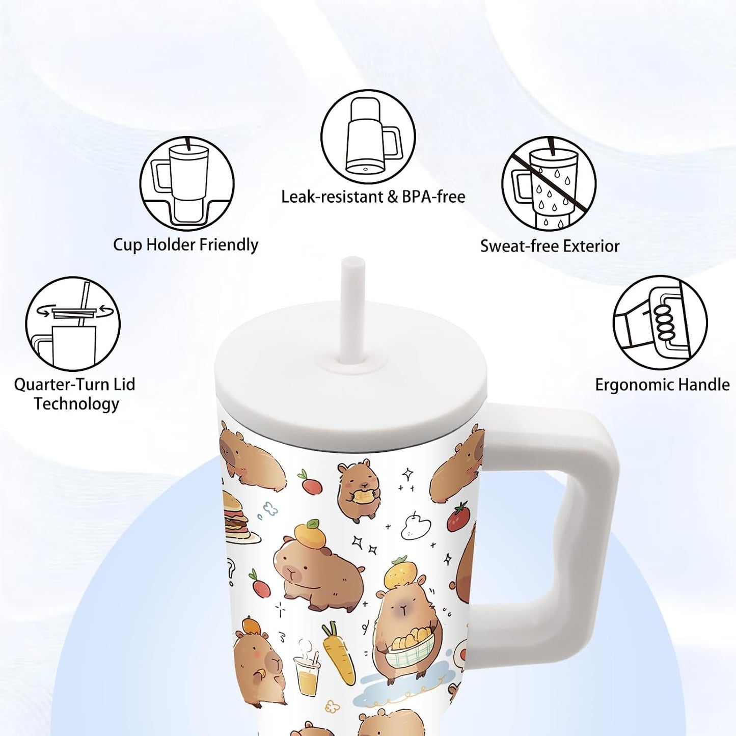 Gifts for Women - 24 oz Blue Tropical Fish Tumbler with Handle and Straw - Insulated Stainless Steel Cup, Leakproof, Cute Ocean Animal Lovers Travel Mug, Fits Car Cup Holders, Keeps Drinks Cold/Hot