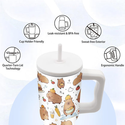 Gifts for Women - 24 oz Blue Tropical Fish Tumbler with Handle and Straw - Insulated Stainless Steel Cup, Leakproof, Cute Ocean Animal Lovers Travel Mug, Fits Car Cup Holders, Keeps Drinks Cold/Hot