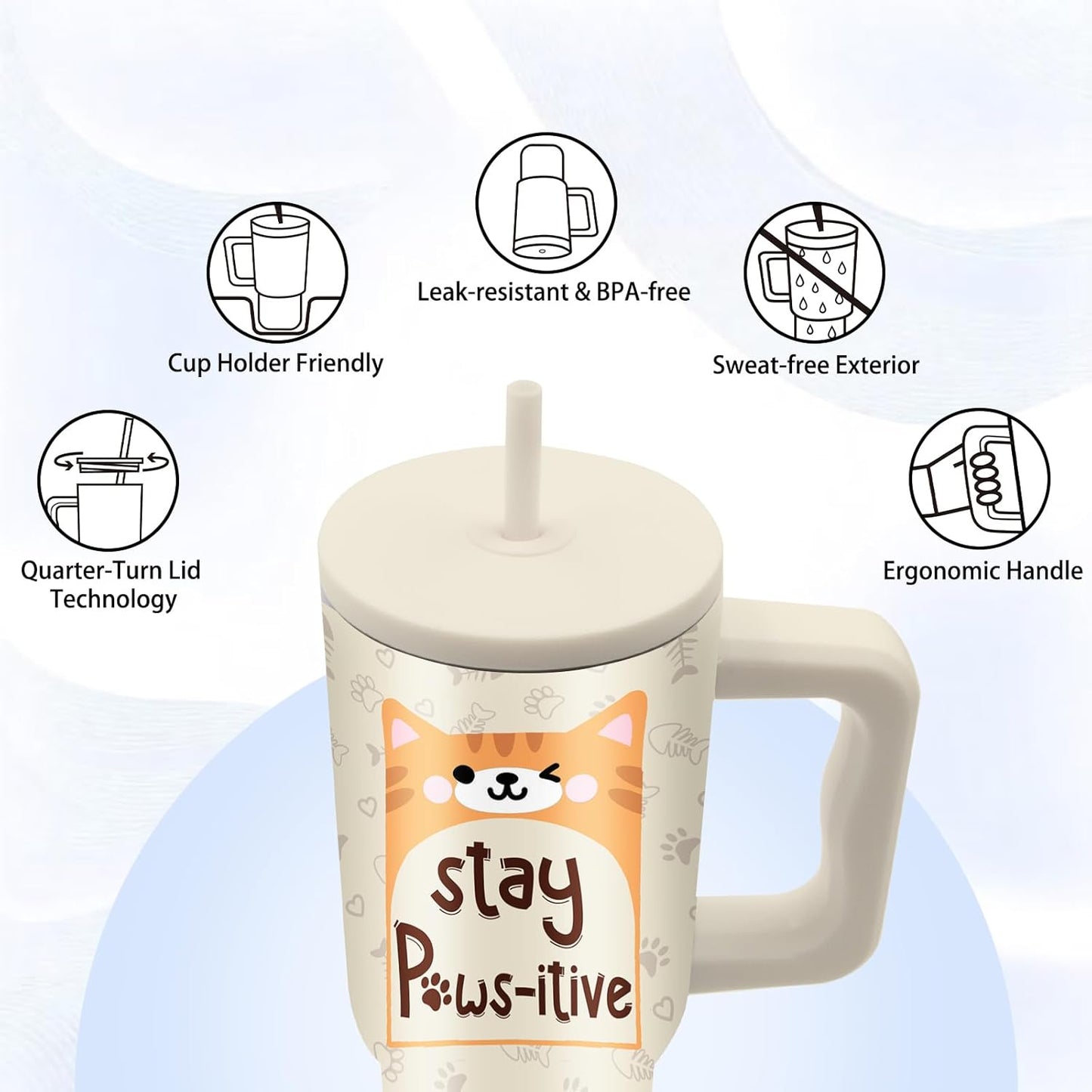 Gifts for Women - 24 oz Blue Tropical Fish Tumbler with Handle and Straw - Insulated Stainless Steel Cup, Leakproof, Cute Ocean Animal Lovers Travel Mug, Fits Car Cup Holders, Keeps Drinks Cold/Hot