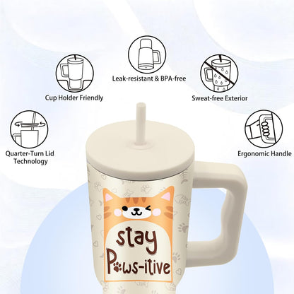Gifts for Women - 24 oz Blue Tropical Fish Tumbler with Handle and Straw - Insulated Stainless Steel Cup, Leakproof, Cute Ocean Animal Lovers Travel Mug, Fits Car Cup Holders, Keeps Drinks Cold/Hot