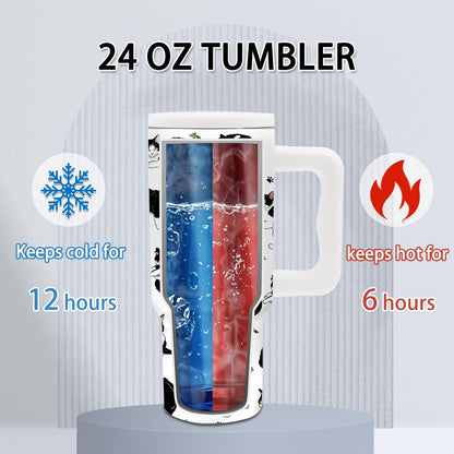 Gifts for Women - 24 oz Blue Tropical Fish Tumbler with Handle and Straw - Insulated Stainless Steel Cup, Leakproof, Cute Ocean Animal Lovers Travel Mug, Fits Car Cup Holders, Keeps Drinks Cold/Hot
