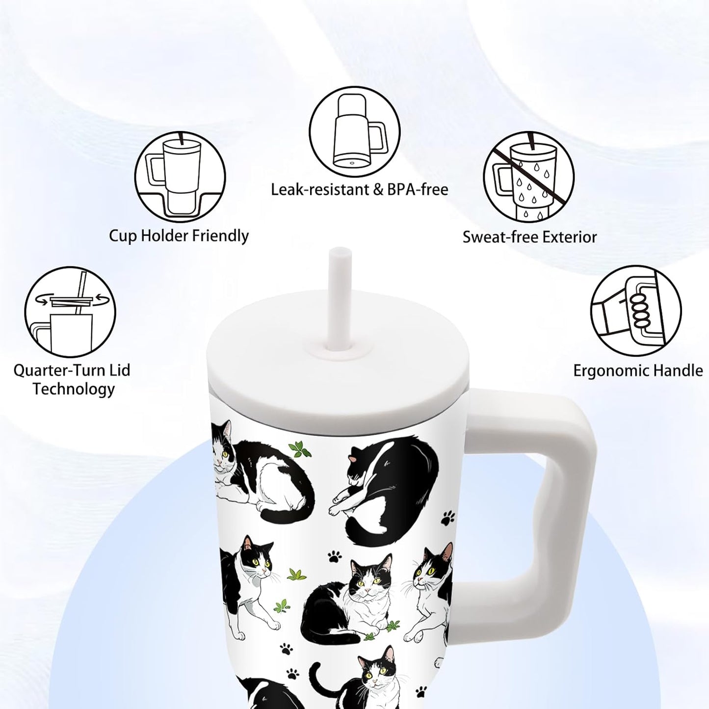 Gifts for Women - 24 oz Blue Tropical Fish Tumbler with Handle and Straw - Insulated Stainless Steel Cup, Leakproof, Cute Ocean Animal Lovers Travel Mug, Fits Car Cup Holders, Keeps Drinks Cold/Hot