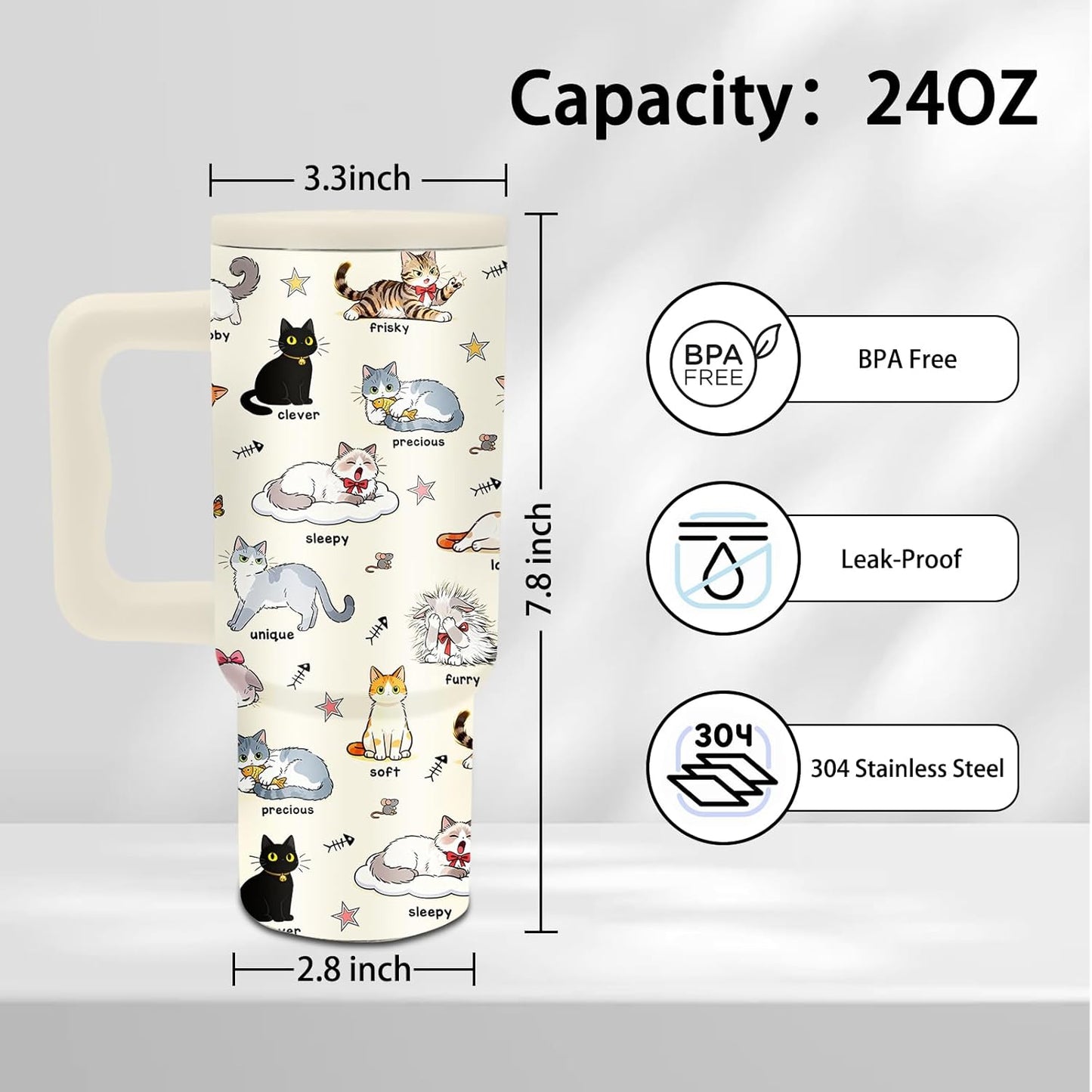 Gifts for Women - 24 oz Blue Tropical Fish Tumbler with Handle and Straw - Insulated Stainless Steel Cup, Leakproof, Cute Ocean Animal Lovers Travel Mug, Fits Car Cup Holders, Keeps Drinks Cold/Hot