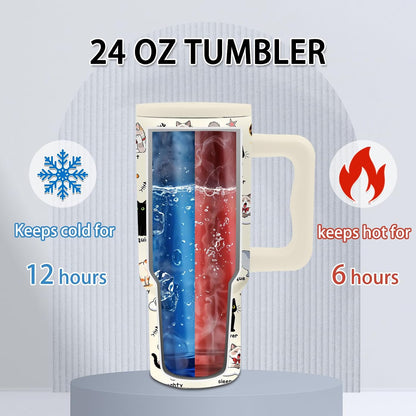 Gifts for Women - 24 oz Blue Tropical Fish Tumbler with Handle and Straw - Insulated Stainless Steel Cup, Leakproof, Cute Ocean Animal Lovers Travel Mug, Fits Car Cup Holders, Keeps Drinks Cold/Hot